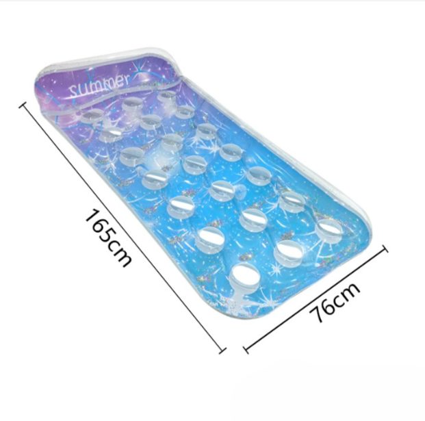 Wavejoy Rainbow Glitter Inflatable Pool Mat with Pillow - Sparkling Water Lounge for Fun