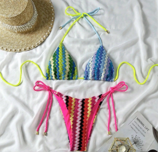 Handmade Crochet Split Bikini | Vacation Beach Strapless Swimwear | Vintage Ethnic Style Women's Swimwear