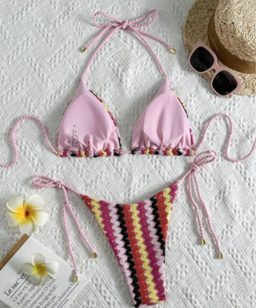 Handmade Crochet Split Bikini | Vacation Beach Strapless Swimwear | Vintage Ethnic Style Women's Swimwear