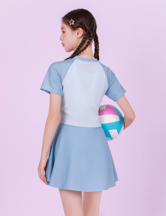 Girls' Long Sleeve One-piece Swimsuit | Printed Slim Children's Swim Skirt | Sunscreen Spa Student Swimwear