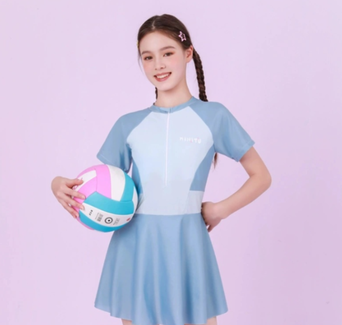 Girls' Long Sleeve One-piece Swimsuit | Printed Slim Children's Swim Skirt | Sunscreen Spa Student Swimwear