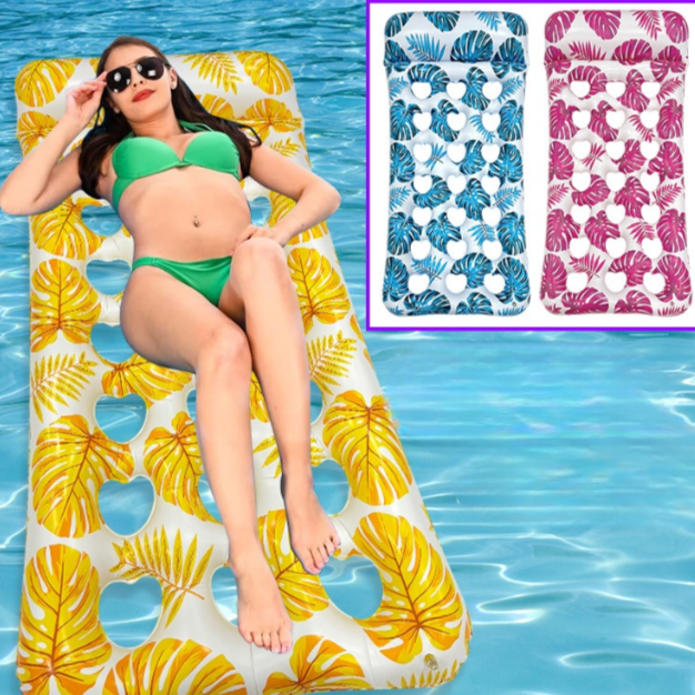 Wavejoy Tropical Leaf Inflatable Pool Lounge Mat - Hawaiian Style Water Float for Beach & Pool