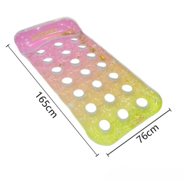 Wavejoy Rainbow Glitter Inflatable Pool Mat with Pillow - Sparkling Water Lounge for Fun