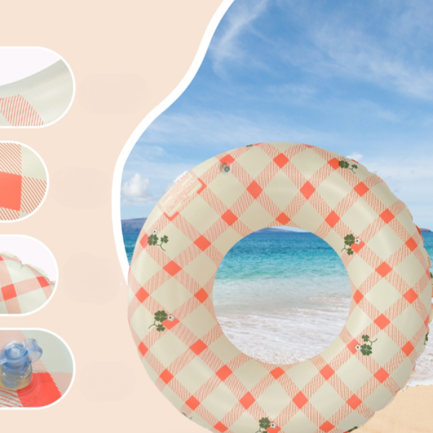 Wavejoy Cheerful Gingham Floral Swim Ring - Retro Inflatable Pool Tube for Adults