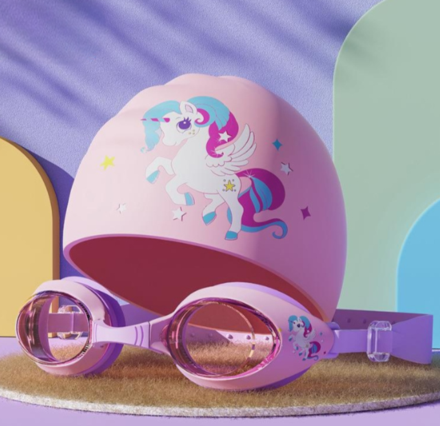 Wavejoy Kids Swim Goggles & Cap Set - HD Anti-Fog & Waterproof Children's Eyewear