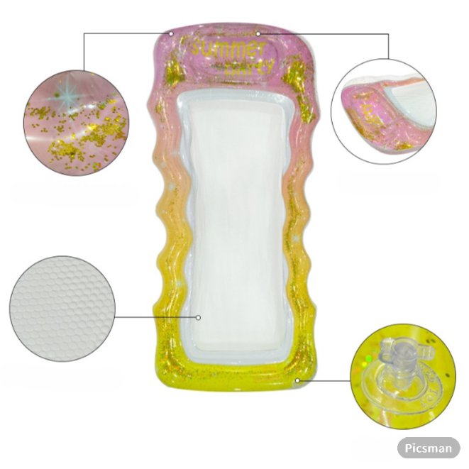 Wavejoy Transparent Rainbow Wavy Pool Mat with Pillow - Inflatable Water Lounger for Relaxation