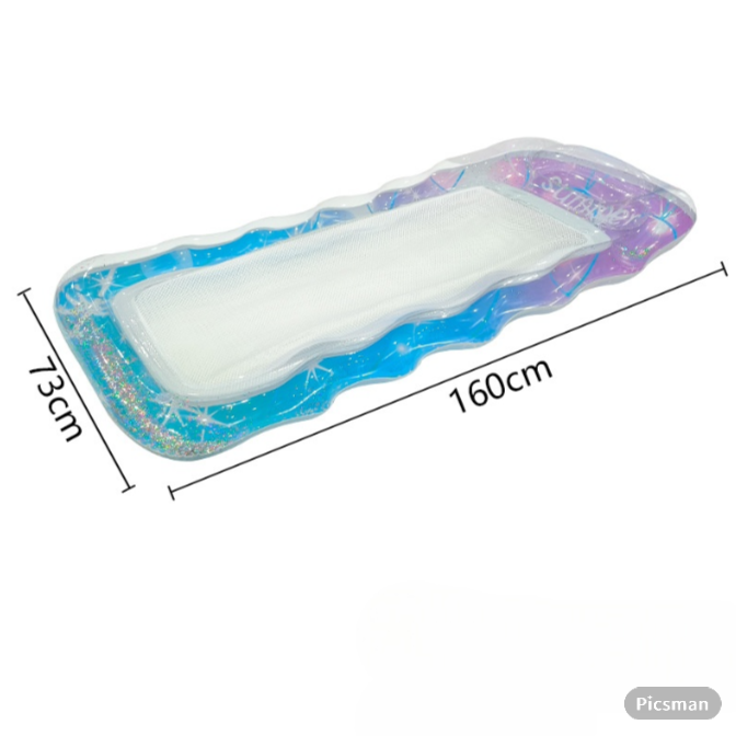 Wavejoy Transparent Rainbow Wavy Pool Mat with Pillow - Inflatable Water Lounger for Relaxation