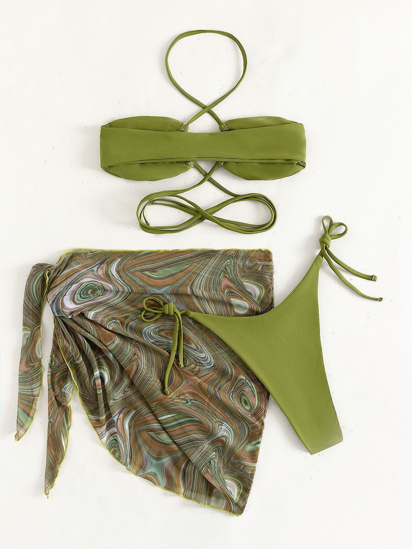 Sexy Solid Color Tie Bikini Set | Swimwear Coveralls Beachwear | Vacation Split Swimwear for Women