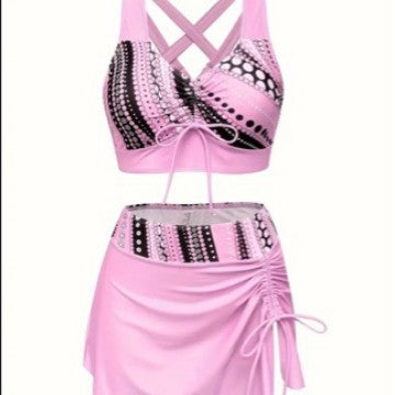 Fashion Clashing Color Split Bikini Swimsuit | Vacation Beach Spa Swimwear Two Piece | Bohemian Style Women's Swimwear