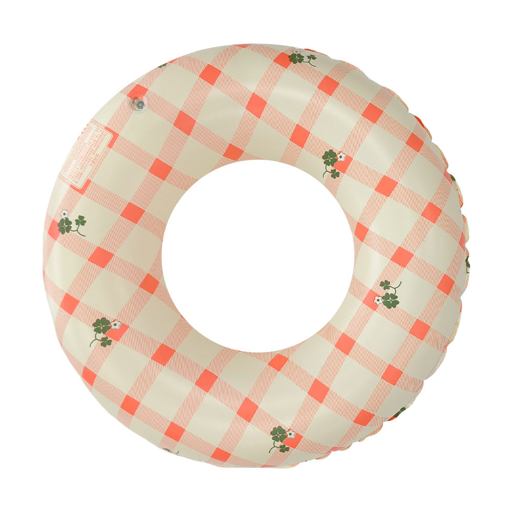 Wavejoy Cheerful Gingham Floral Swim Ring - Retro Inflatable Pool Tube for Adults
