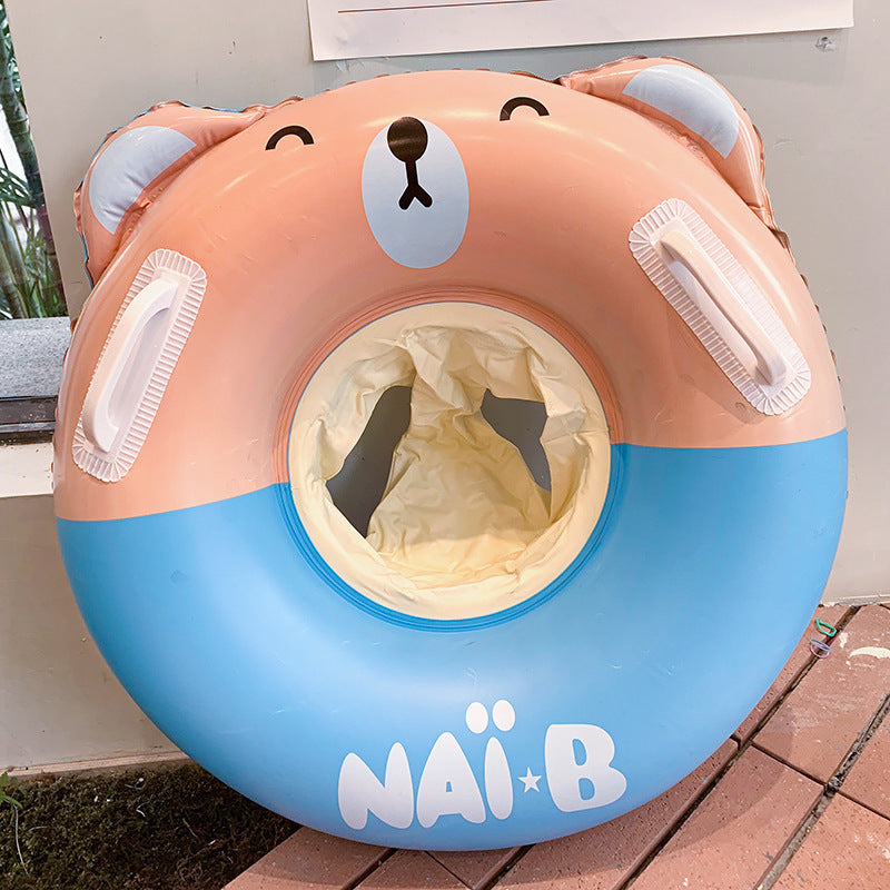 Wavejoy Thickened Baby Swim Seat Float with Safety Handles - Infant Pool Ring with Canopy