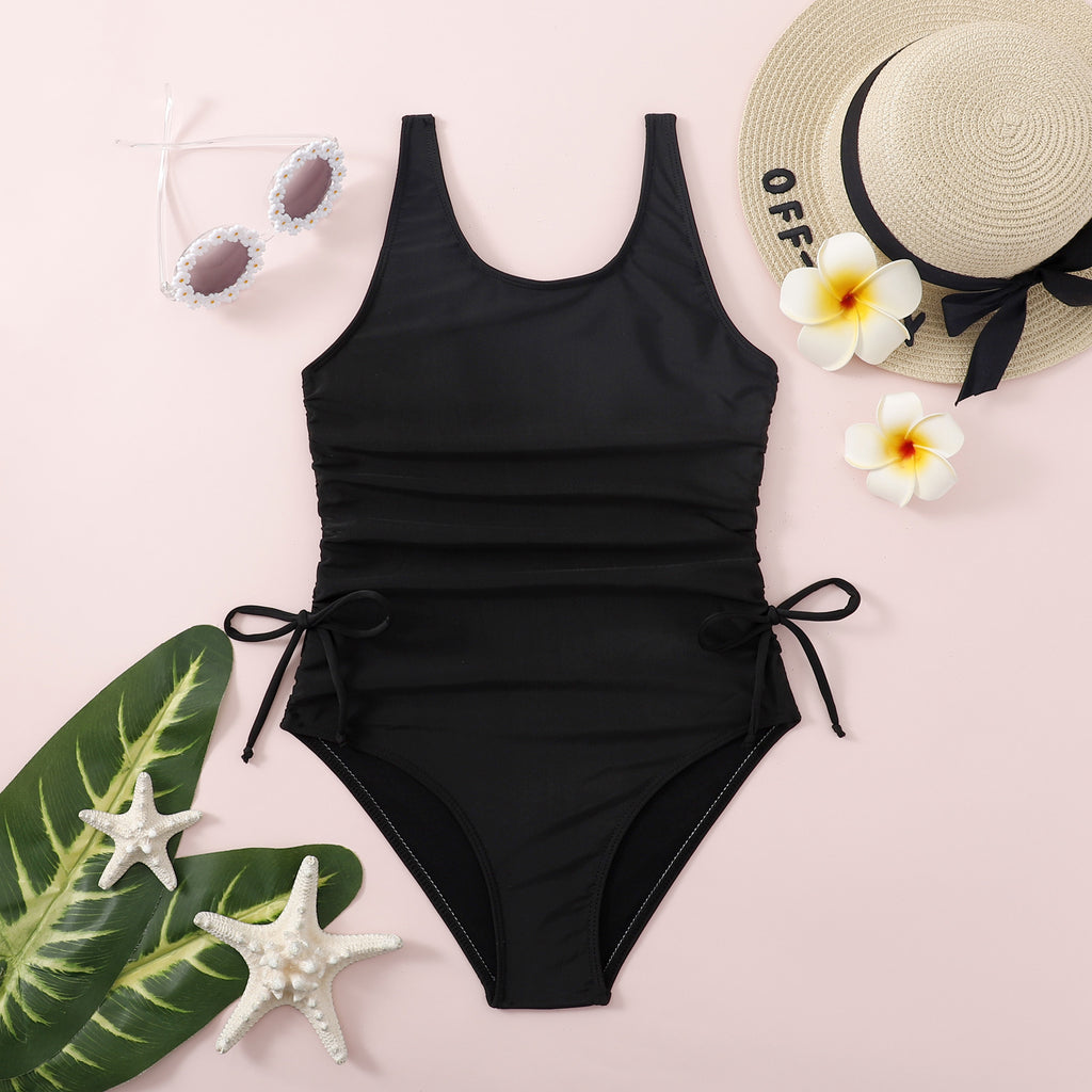 Kids Solid Color One Piece Bikini Swimsuit | Girls Skinny Swimwear | Middle & Big Kids Vacation Spa Swimwear