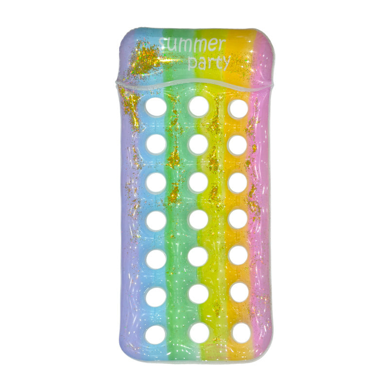 Wavejoy Rainbow Glitter Inflatable Pool Mat with Pillow - Sparkling Water Lounge for Fun