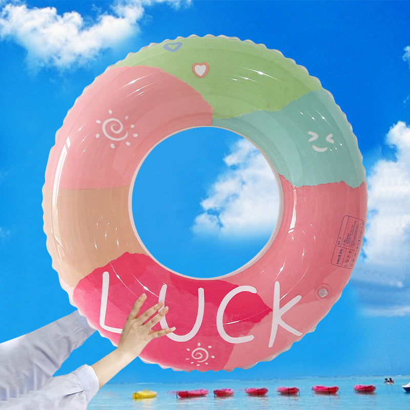 Wavejoy Lucky Rainbow Pastel Pool Ring - Soft Tone Inflatable Water Lounger for Relaxation
