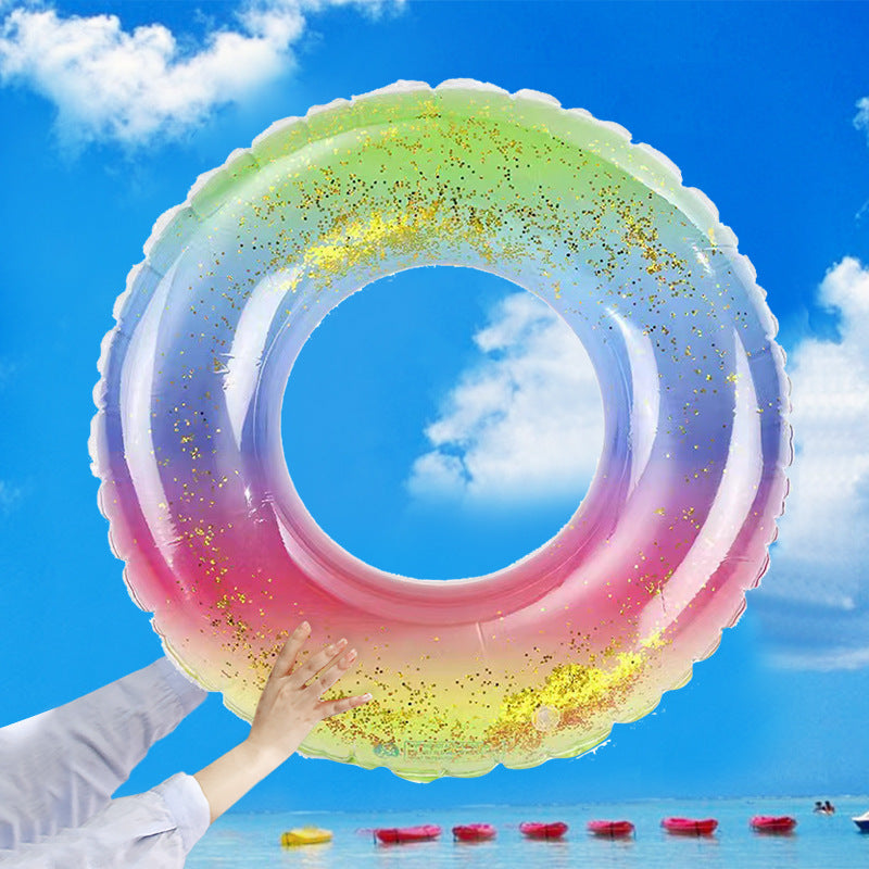 Wavejoy Thickened Dazzling Rainbow Glitter Pool Ring - Durable Inflatable Water Tube