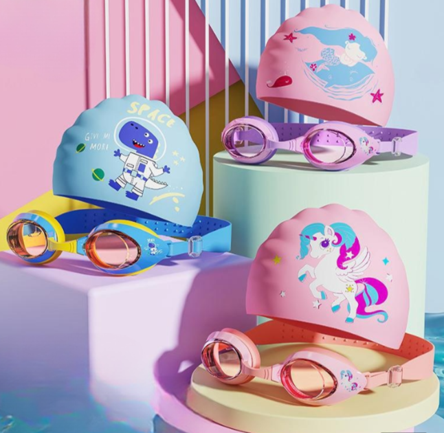 Wavejoy Kids Swim Goggles & Cap Set - HD Anti-Fog & Waterproof Children's Eyewear