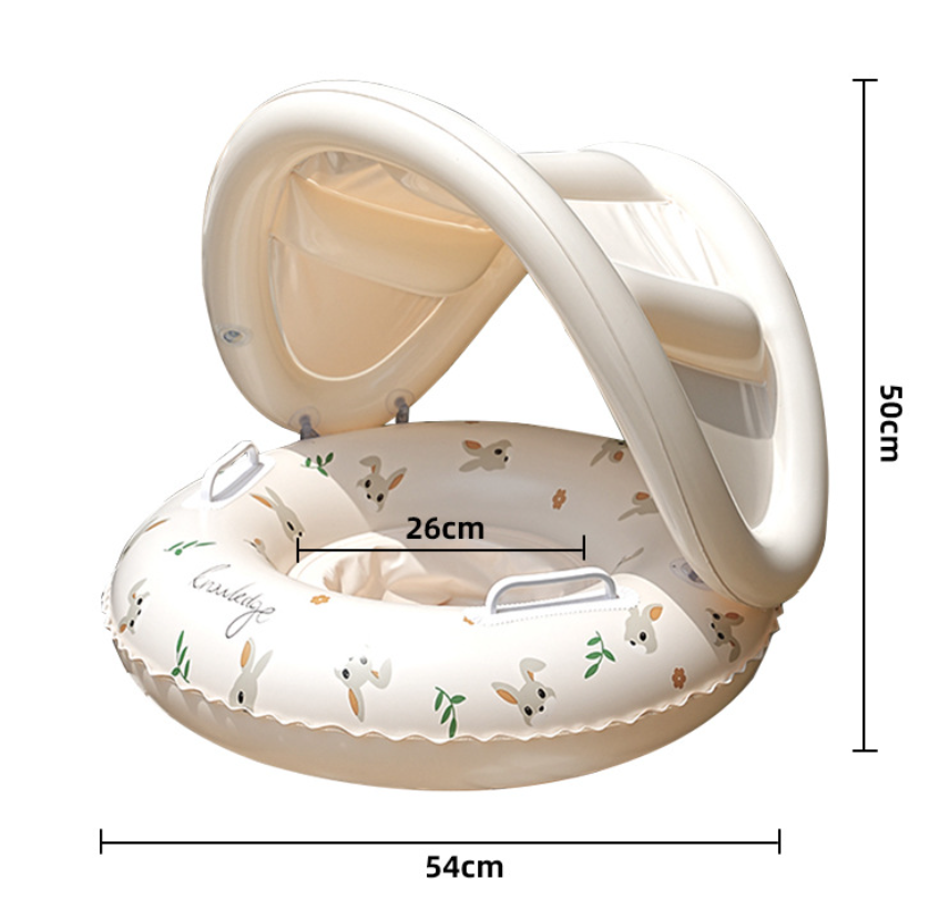 Wavejoy Thickened Baby Swim Seat Float with Safety Handles - Infant Pool Ring with Canopy