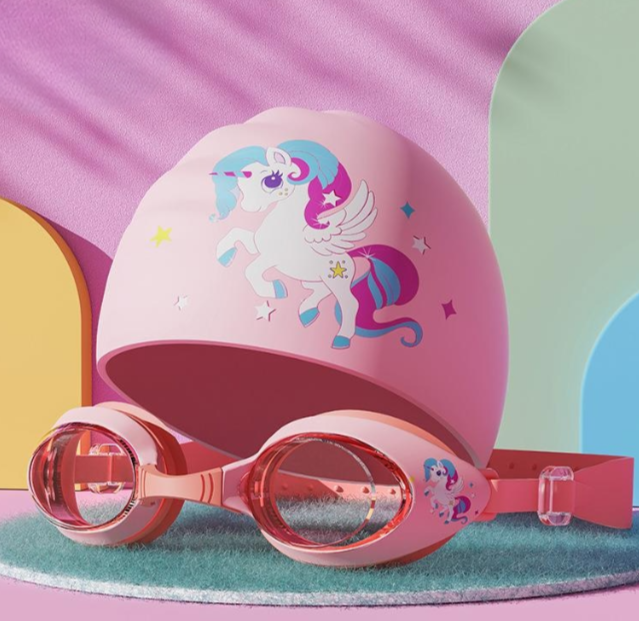 Wavejoy Kids Swim Goggles & Cap Set - HD Anti-Fog & Waterproof Children's Eyewear