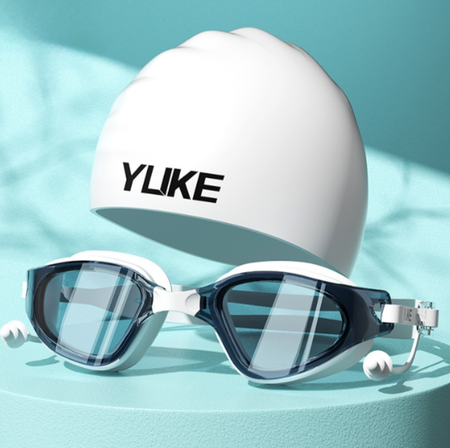 Wavejoy Adult Swim Goggles & Cap Set - Anti-Fog UV Protection Swimwear Combo