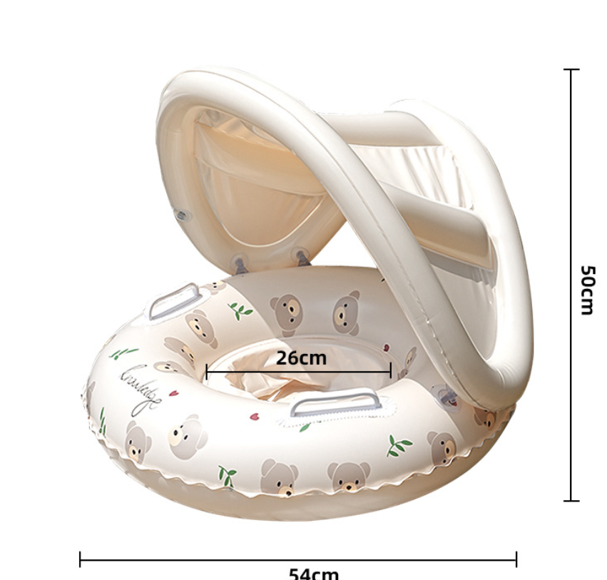 Wavejoy Thickened Baby Swim Seat Float with Safety Handles - Infant Pool Ring with Canopy