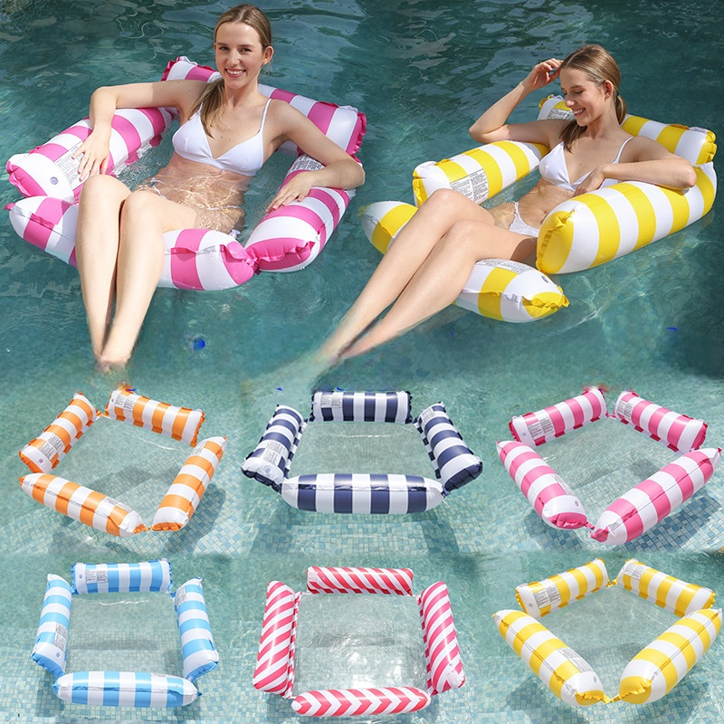 Wavejoy Classic Striped Pool Lounge Float - Comfortable Inflatable Water Hammock